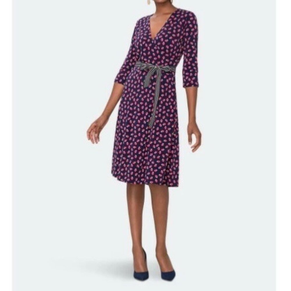 Leota Womens Strawberry Patch Perfect Wrap Dress Blue Red Belted size Small